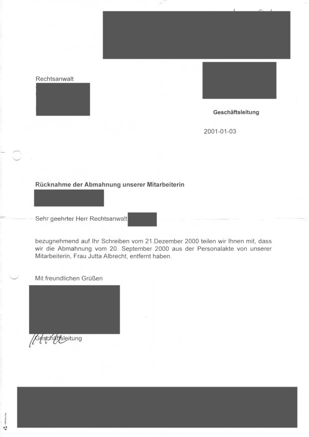 R&uuml;cknahme der Abmahnung